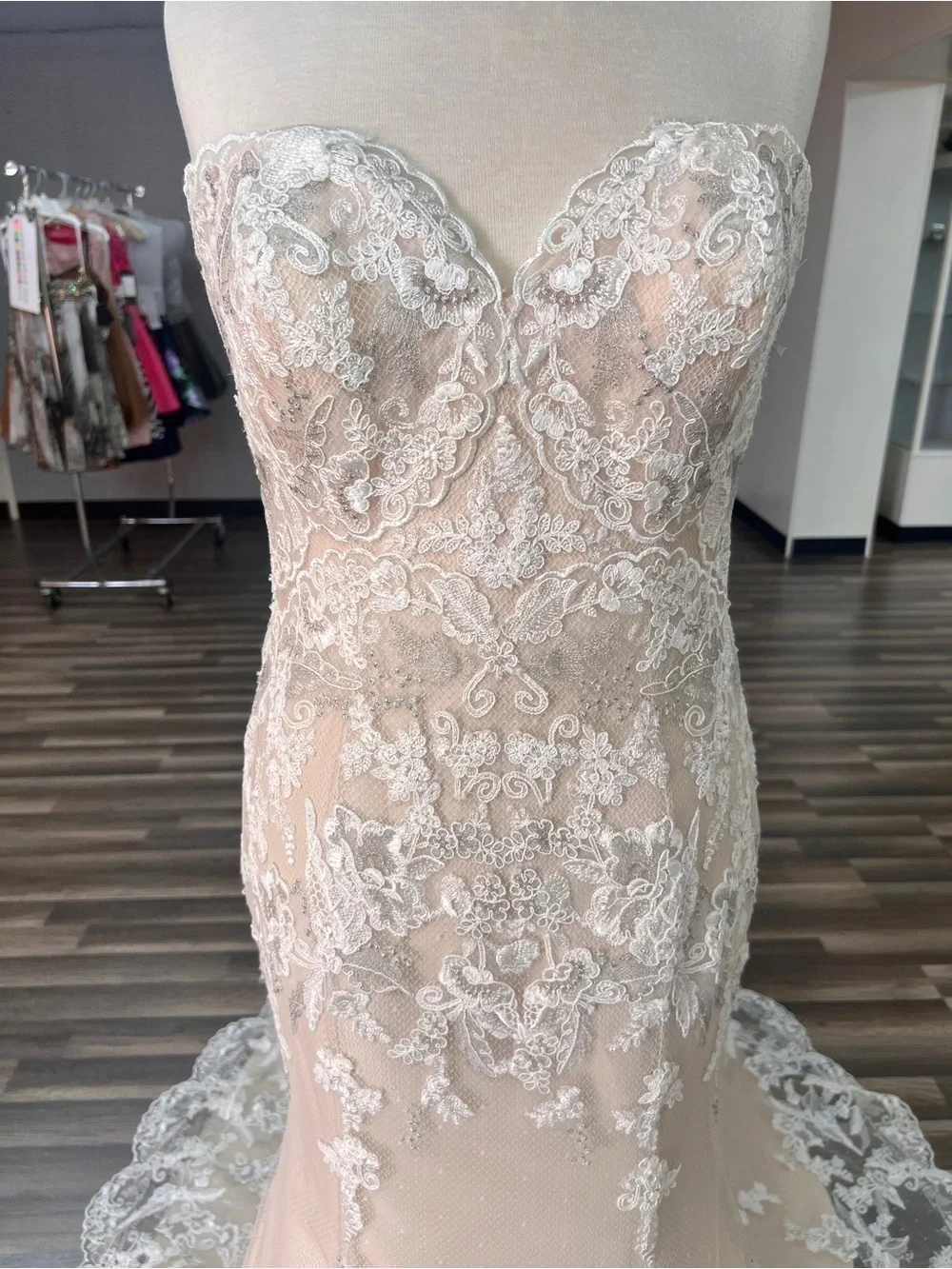 Watters Strapless Lace Mermaid Wedding Dress in Oatmeal and Ivory - Picture 2 of 4